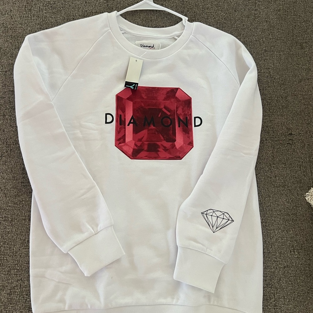 Diamond White Sweatshirt with Red Gem Design